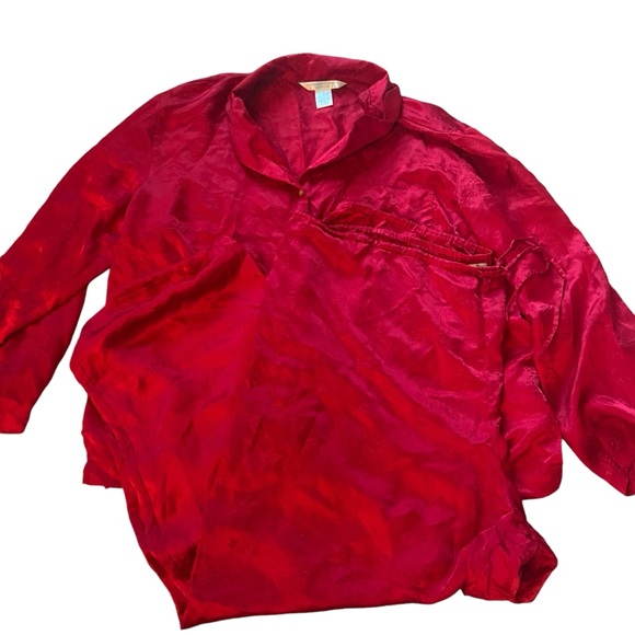 August Silk 100% Silk Vintage Pajama Set Top Bottom Sz 1X Red - Picture 2 of 7